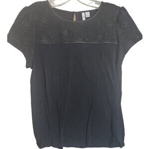 Elle Black Mixed Media Blouse, Small